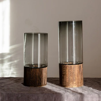 Luxury Glass Vase with Wooden Bracket High-grade Living Room Creative Transparent Flower Vessel Home Decoration Accessories Hot