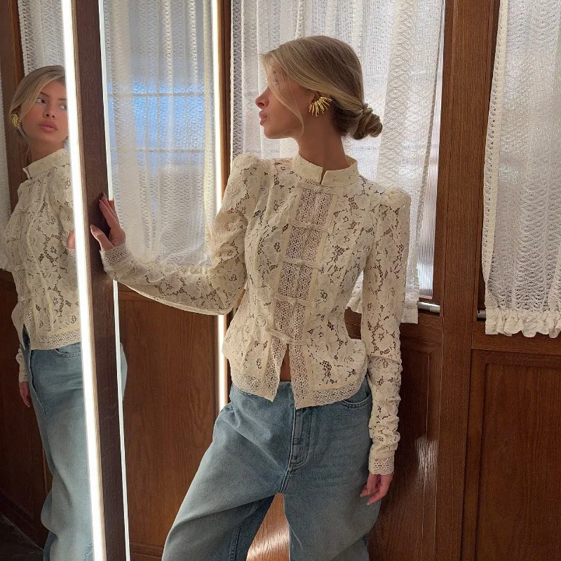 Embroidery Lace Puff Blouse 3