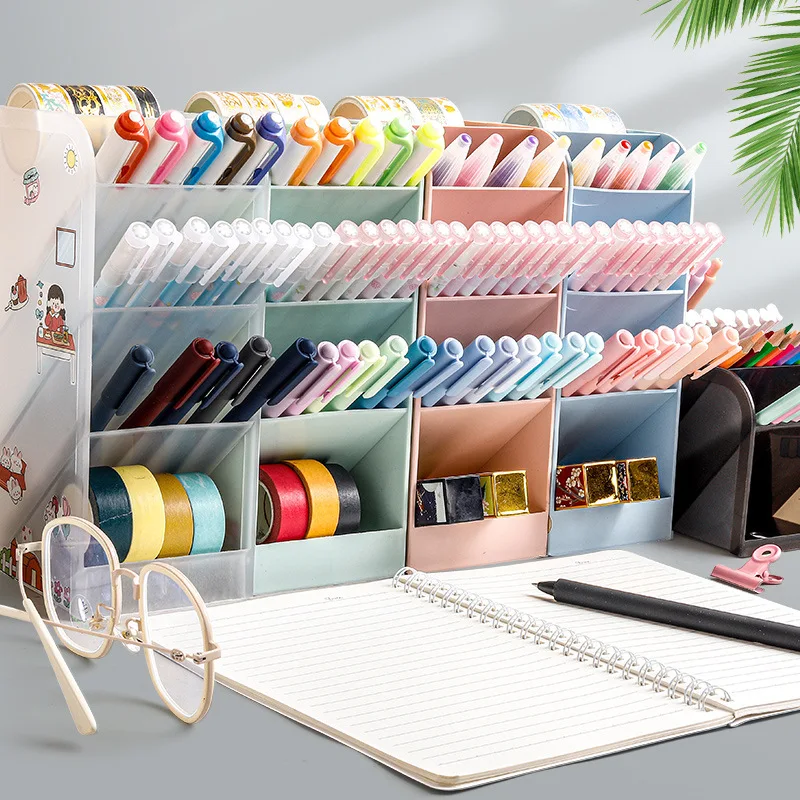

Desktop Oblique Pen Holders Student Stationery Large Capacity Multi-Functional Pencil Holder Stationery Transparent Pen Holders