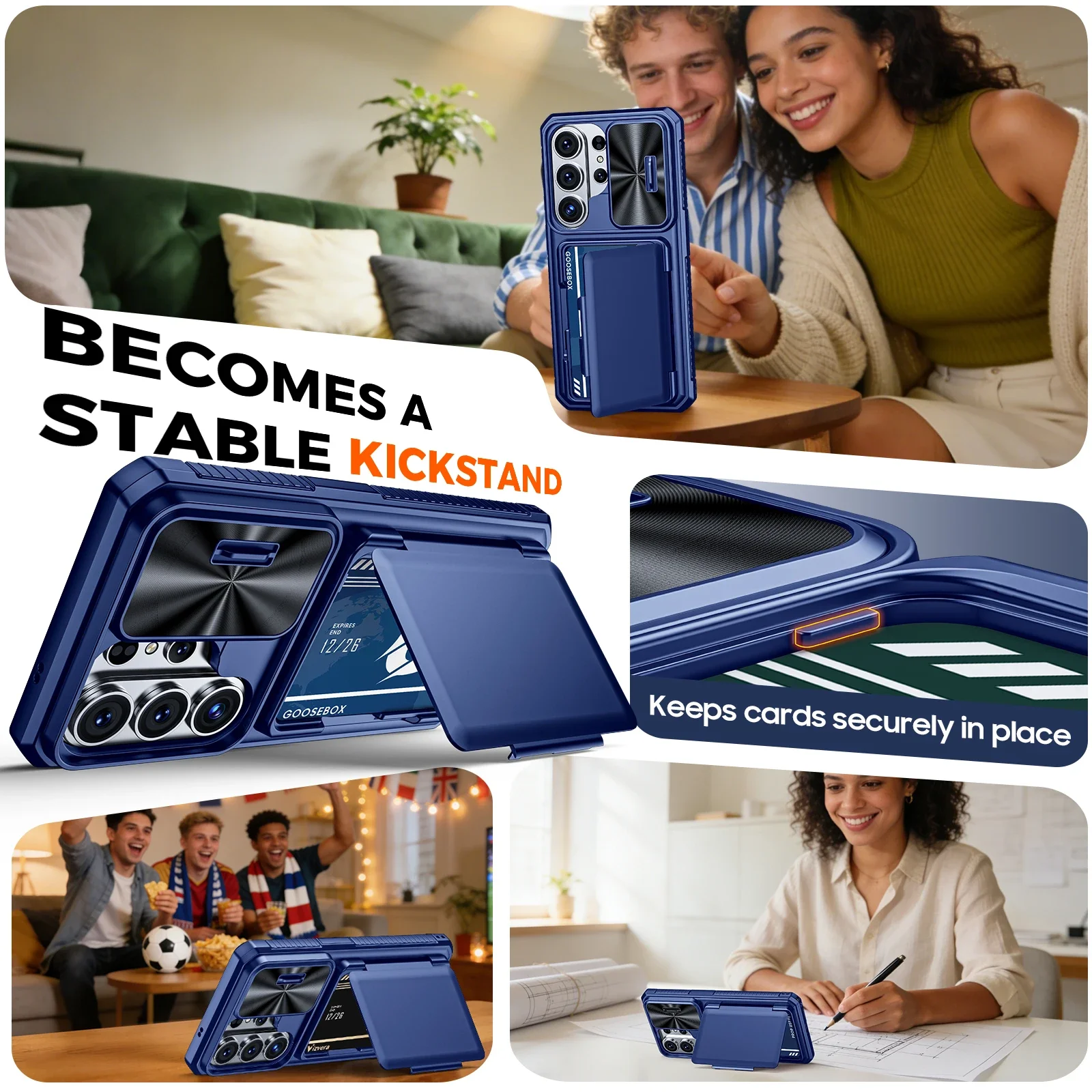 Premium Wallet Case - Full Body Protective with Card Holder, Camera Cover, & Kickstand, Blue