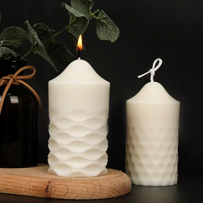 Cylinder Scented Candles Silicone Mold Geometric Spiral Frame Candle Making Mold DIY Cylindrical Corrugated Gypsum Soap Mold