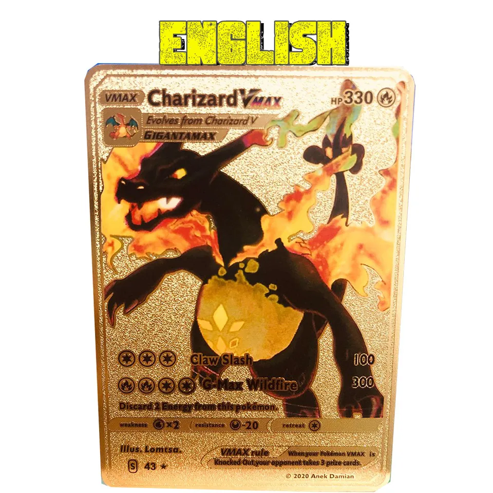 English Pokemon Card Gold Original Mew  Pokemon Card Rainbow Charizard -  English - Aliexpress