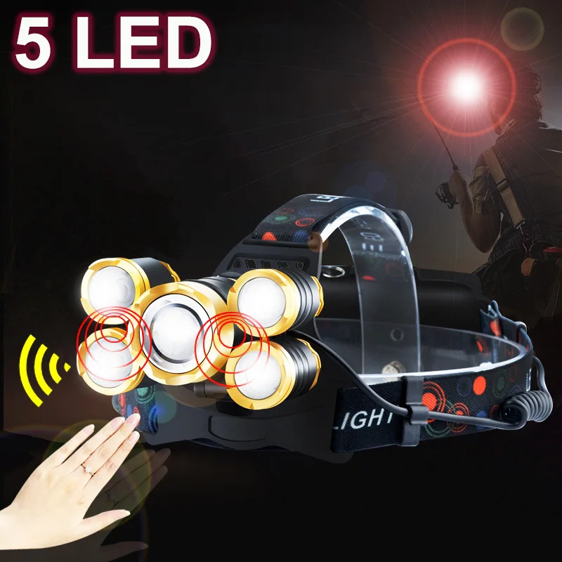 Sensor Rechargeable Zoom Led Headlamp Outdoor Fishing Headlight Torch Hunting Head lamp Camping Flashlight head light |
