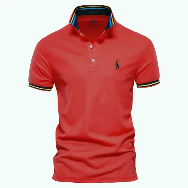Embroidery 35% Cotton Polo Shirts for Men Casual Solid Color Slim Fit Mens Polos New Summer Fashion Brand Men Clothing PL02-red