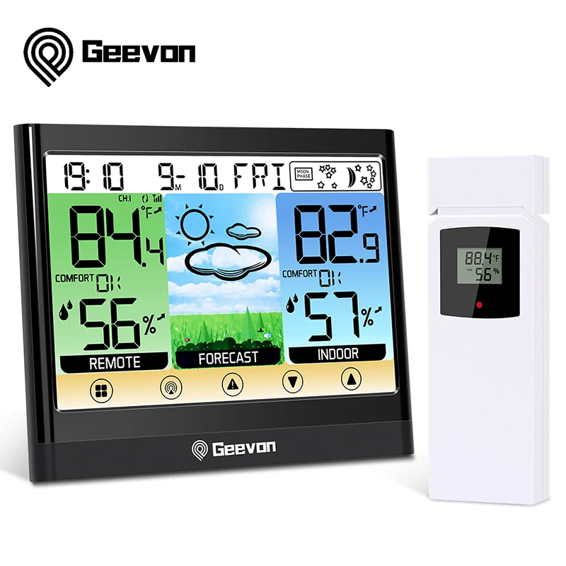 GeevonWeatherStationClocksWirelessIndoorOutdoorThermometerTable