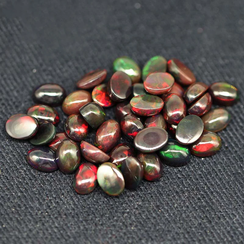 Black Opal Flat Bottom Smooth Surface Round Cut Loose Natural Gemstone for Jewelry Making and Collection