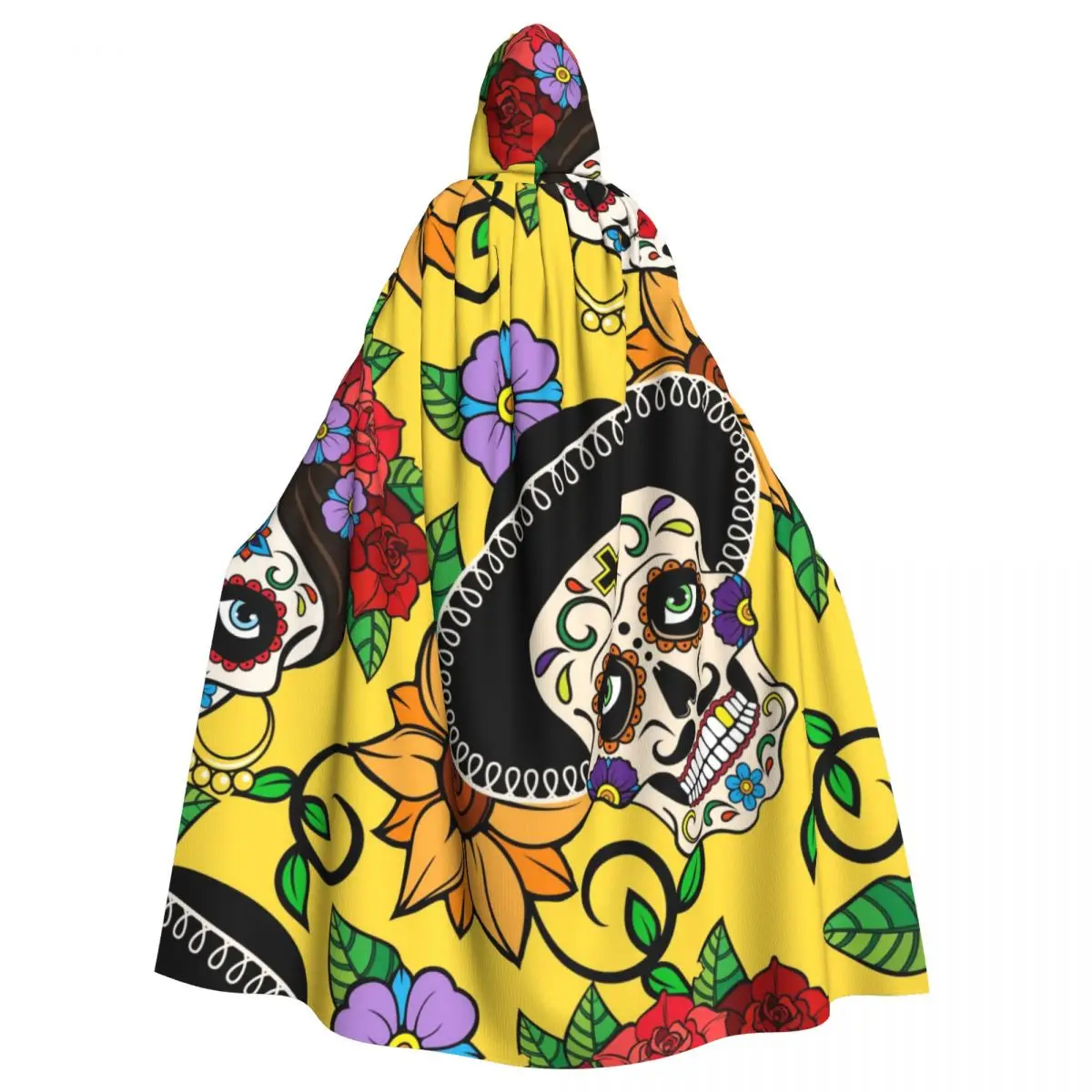 

Adult Vampire Cape Hooded Robe Day Of The Dead Sugar Skull Halloween Cloak Full Length Cosplay