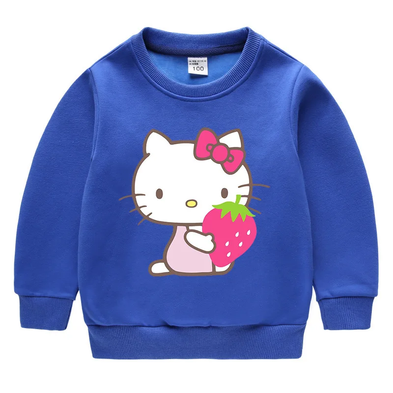 Hello kitty Otoño Invierno felpa engrosamiento niñas lindas estampado de dibujos animados estilo niños jersey de manga larga niños abrigo Casual Top