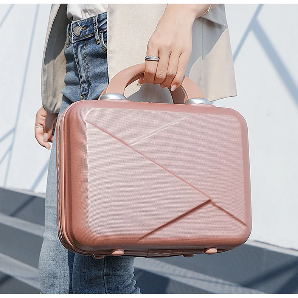 New 14 Inch khaki/Pink/Silver/Black Small Women Travel Suitcase Luggage Compressive Material Size:30-15-23cm