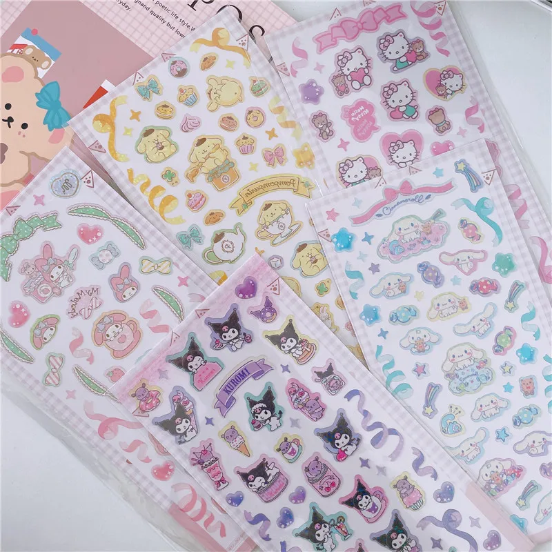 

New Sanrio Cartoon Sticker Anime Character Hello Kitty Kuromi Melody Theme Laser Sticker Student Trendy Jewelry Children's Gift