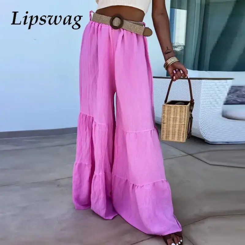 

Элегантные однотонные весенние модные брюки 2024, новые женские длинные брюки с широкими штанинами, спортивные брюки, брюки-багги для улицы