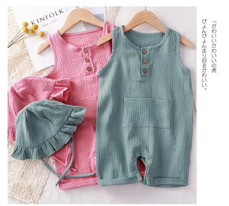 2Pcs Summer Solid Newborn Baby 100% Cotton Linen Bodysuits Boy Girl Sleeveless Romper Jumpsuit Soft Skin-friendly Thin Comfy