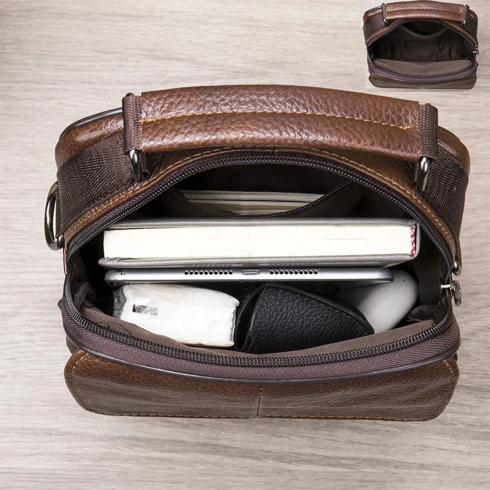 Genuine Leather Men's Shoulder Bag Business Leisure Large Capacity Portable Handbag Zipper Multi Layer Male's Crossbody Bags crossbody bags