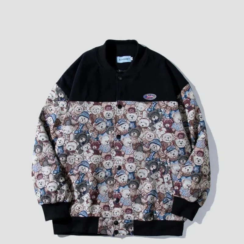 Autumn and Winter Fashion Casual Cute Bear Print Lapel Jacket for Men and Women Single-breasted Jacket 2022 New Women Clothing