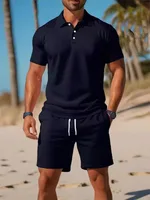 Polo boutonné à manches courtes et Short en maille respirante pour hommes, ensemble d'été décontracté et polyvalent à la mode, grande taille 6