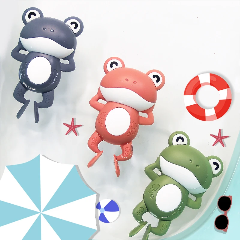 Cartoon Frog Bath Toy For Baby Swimming Pool Bathroom Shower Game Animal Wind-up Clockwork Toy Children Kids Water Toy Xmas Gift