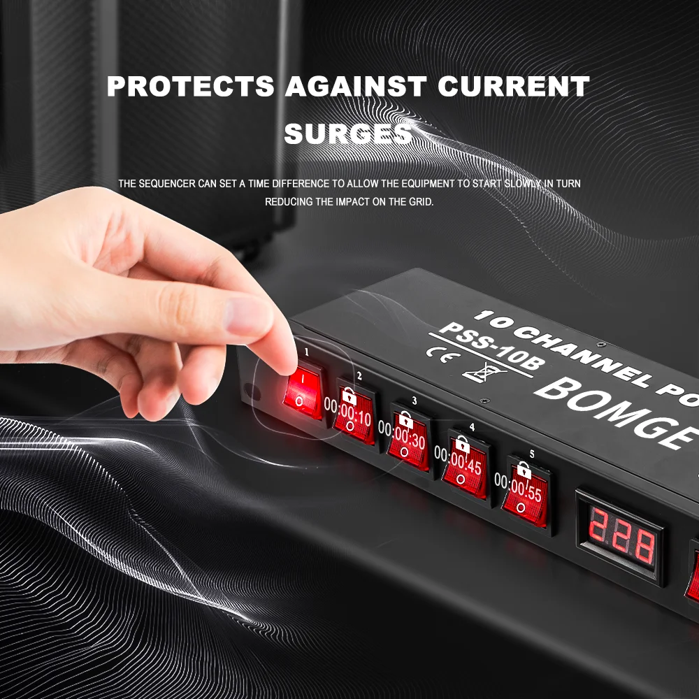 BOMGE Power conditioner 10 Independent Switch Rack power Audio Power conditioner rack w/Voltage Readout With USB Surge Protector