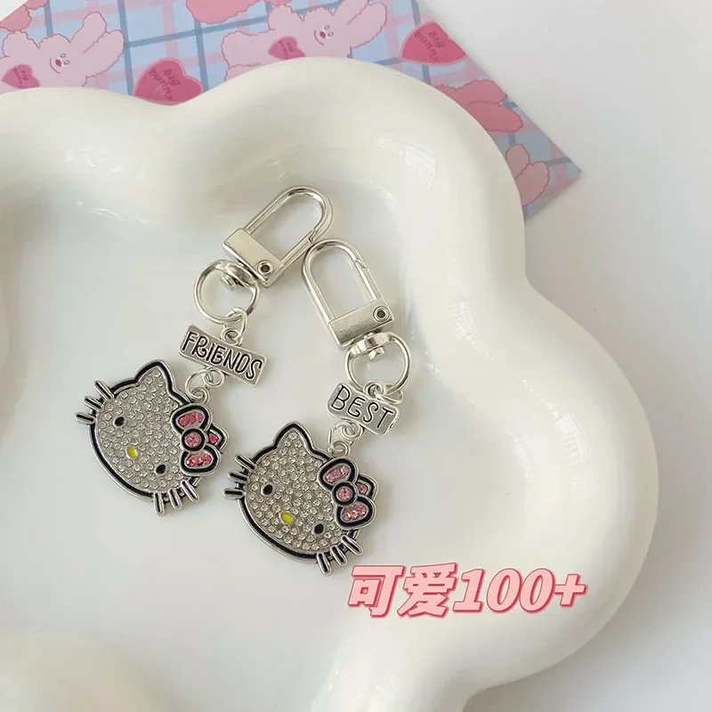 Hello Kitty Sanrio Keychain Best Friends Bestie Girls Boys Metal Key Ring Pendant Flash Drill Pendant Creative Accessories Gift