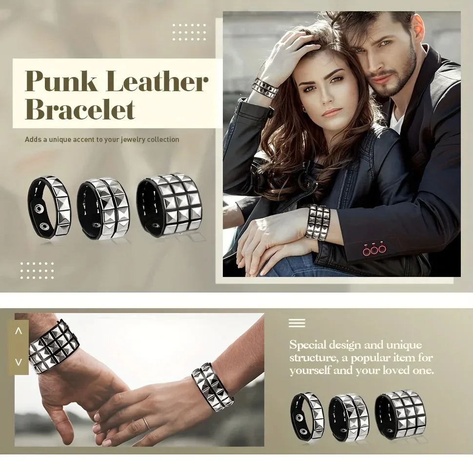 2026 PU Leather Bracelet 80s Punk Bracelet Adjustable Goth Cuff Gothic Spiked Rivet Buckle Wristband for Men Women
