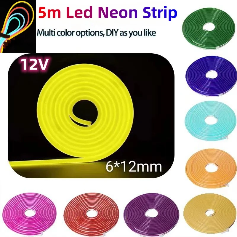 5M Led Neon Strip Outdoor Lights 12V Waterproof For Home Living Room Kitchen Garden Courtyard Christmas Decoration Lighting Lamp