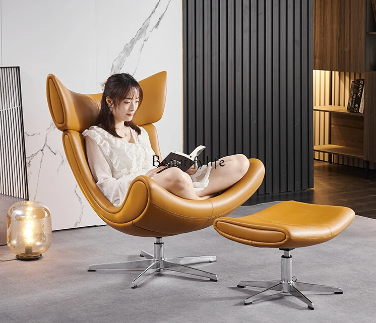 

Nordic Snail Chair Lazy Sofa Living Room Genuine Leather Light Luxury Balcony Single Rotating Recliner