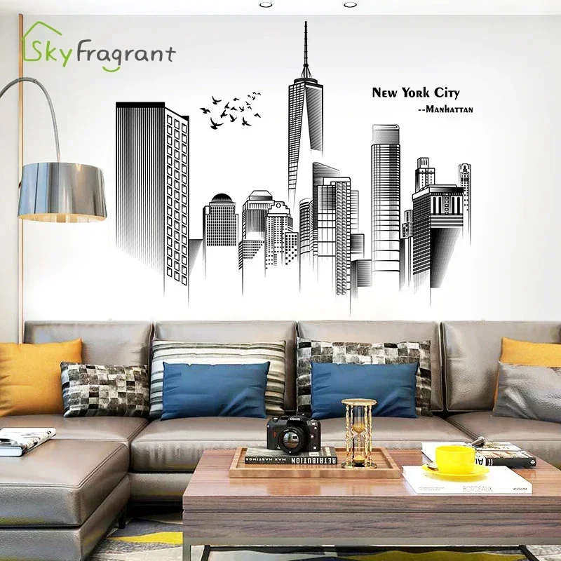Manhattan Wall Sticker Creative Bedroom Decor Home Black And White Art Stickers Living Room Background Wall Decor Self-adhesive - 6