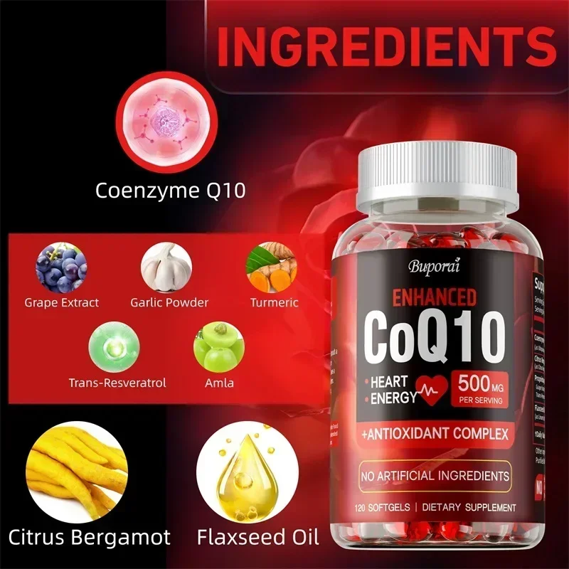 CoQ10 Supplement - Supports Heart and Cardiovascular Health, Anti-Aging, Energy Supplement, Gluten-Free, Non-GMO 3
