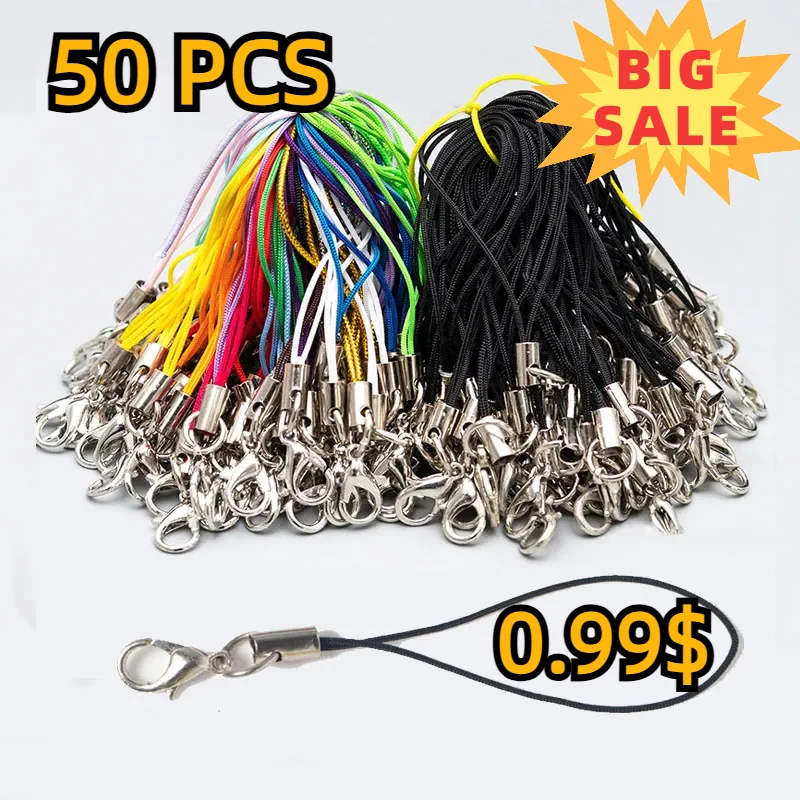 

Mixed 50pcs/lot Thread Cord Lobster keyrings Key Holder Bag Key Ring Bags Toys Phone Hanger DIY Keyfob KeyChain Accessories