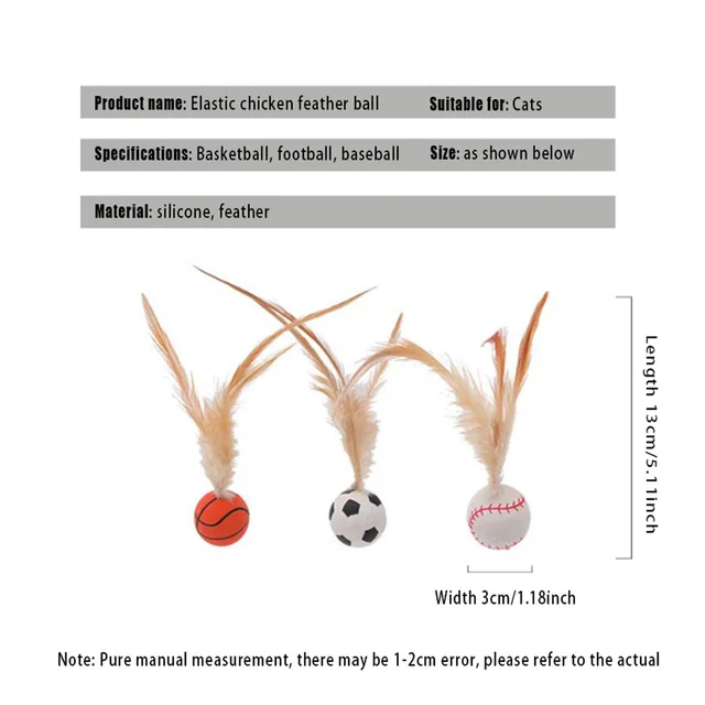 1/3Pcs New Cat Interactive Ball Toys Bouncy Balls with Feathers Indoor Cat Game Toy Feather Cat Training Catcher Pet Toy 6