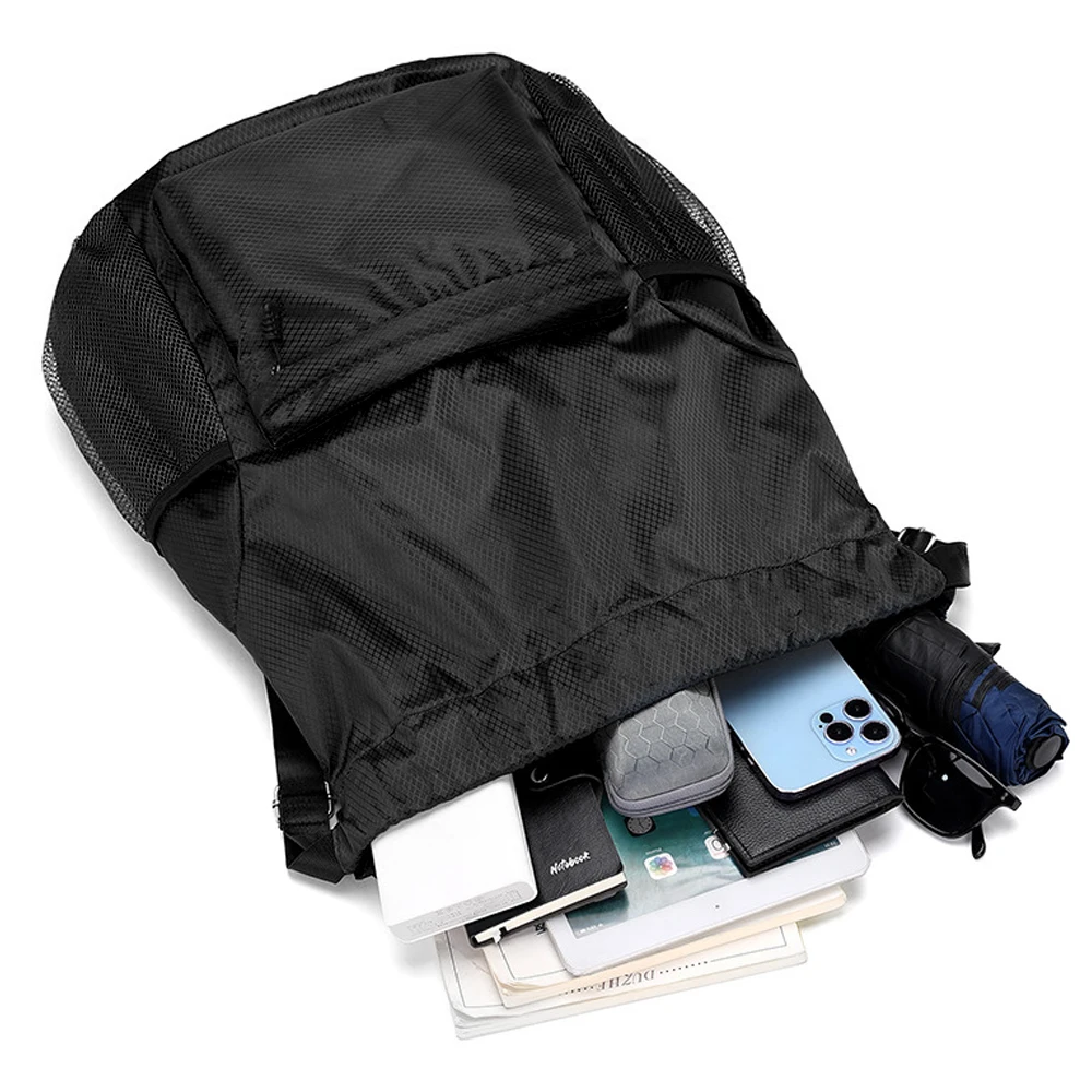 1Pcs Drawstring Backpack Water Resistant String Bag Sports Gym Sack with Side Pocket Zip Pocket for Men Women