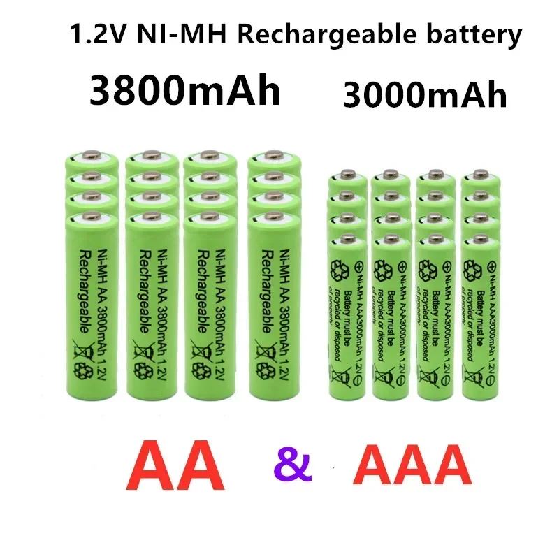 

1.2V AA + AAA NI MH Rechargeable AA 3800mAh Battery + AAA 3000mAh Battery For Torch Toys Clock MP3 Player Replace Ni-Mh Battery