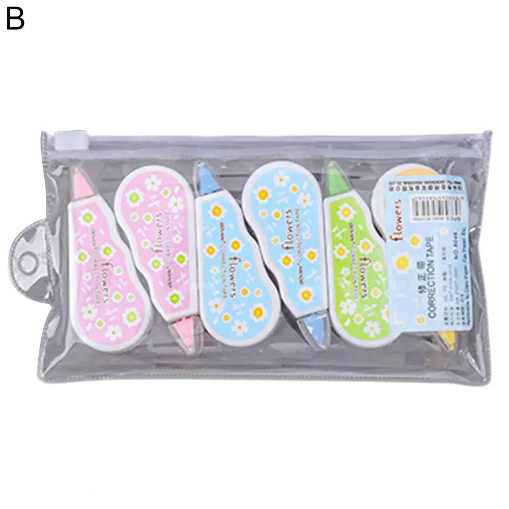 Correction Tape Correction Belt Correction Strap Correction Supplies 6Pcs/Set Durable Glue Rollers Soft Grip Plastic Correction Tape Flower Print Correction Tape for Study Eraser