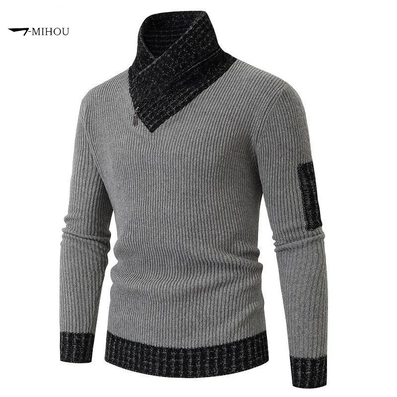 

2024 New Winter Korean Fashion Men's Street Clothing Men's High-neck Sweater Knitted Top Retro Slim Fit Pullover Clothing