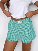Shorts for Women Teen-girls Elastic Waistband Pull-on Red Blue Plaid Shorts Outfit Casual Lounge Summer Shorts - Image 3