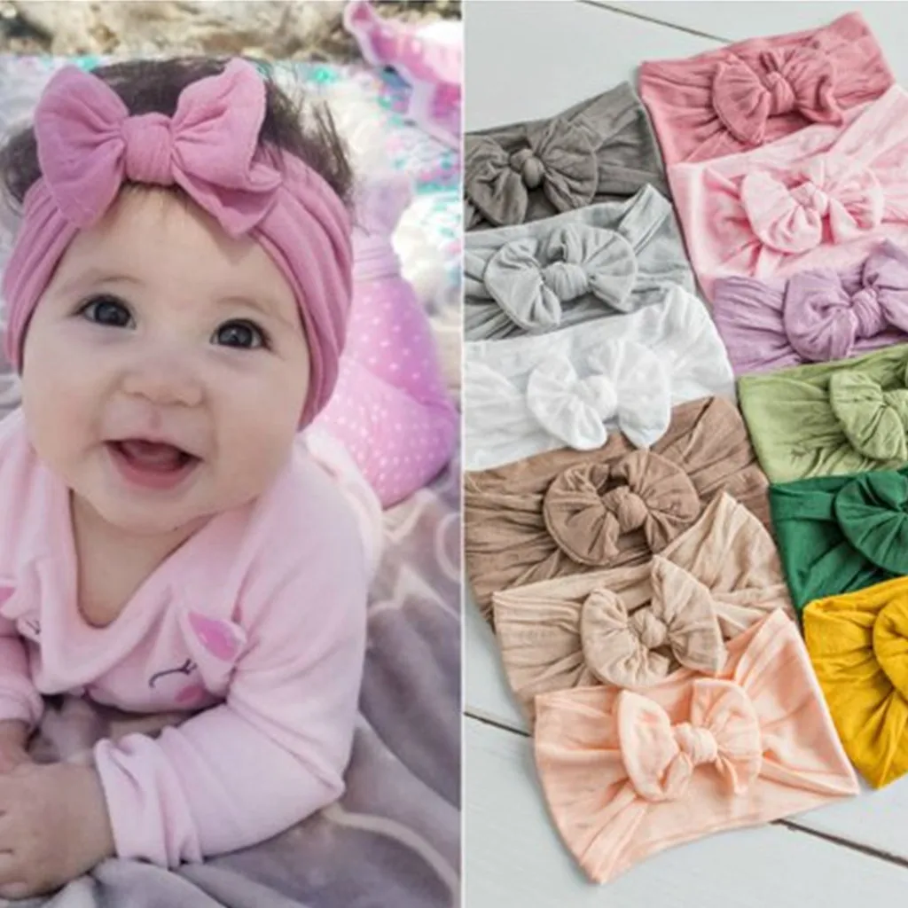 

Soft Newborn Bows Headbands For Baby Girls Ear Elastic Nylon Toddler Bandage Keep Warm Kids Turban Hair Scarf Knit Children Gift