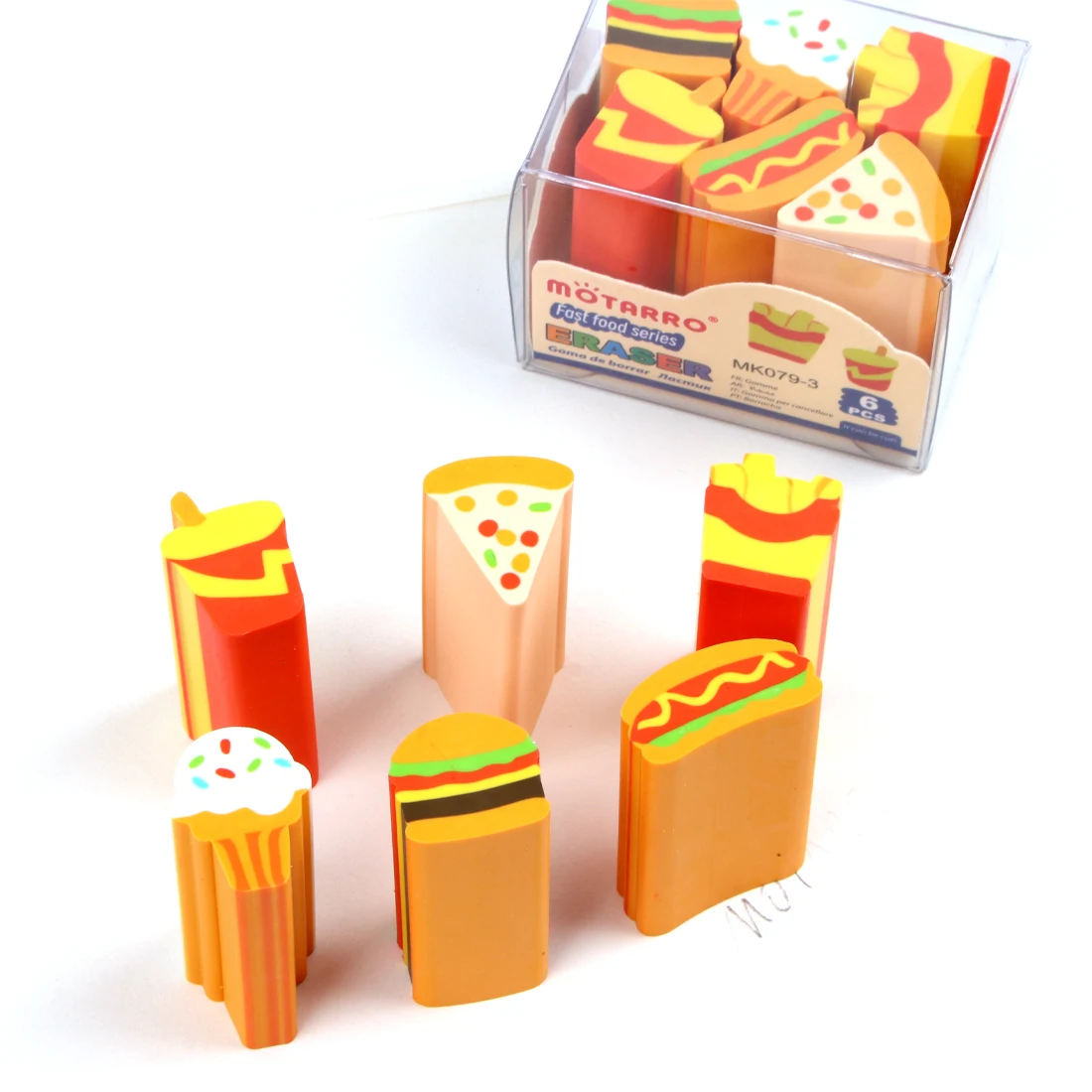 MOTARRO 햄버거 프렌치 프라이 지우개, 탈착식 개별 패키지, 귀여운 고무 학생 상품 문구 도매, 6 개