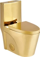 Dual-Flush Elongated One-Piece Toilet with High Efficiency Flush in Shiny Gold The sharply modern forms of the one-piece toilets 1