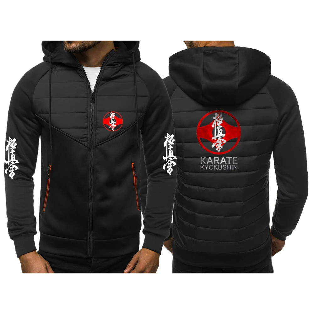 

Men Kyokushin Karate Autumn and Winter New Stly Three Color Hooded Cotton Padded Clothes Patchwork Designe Keep Warm Coats