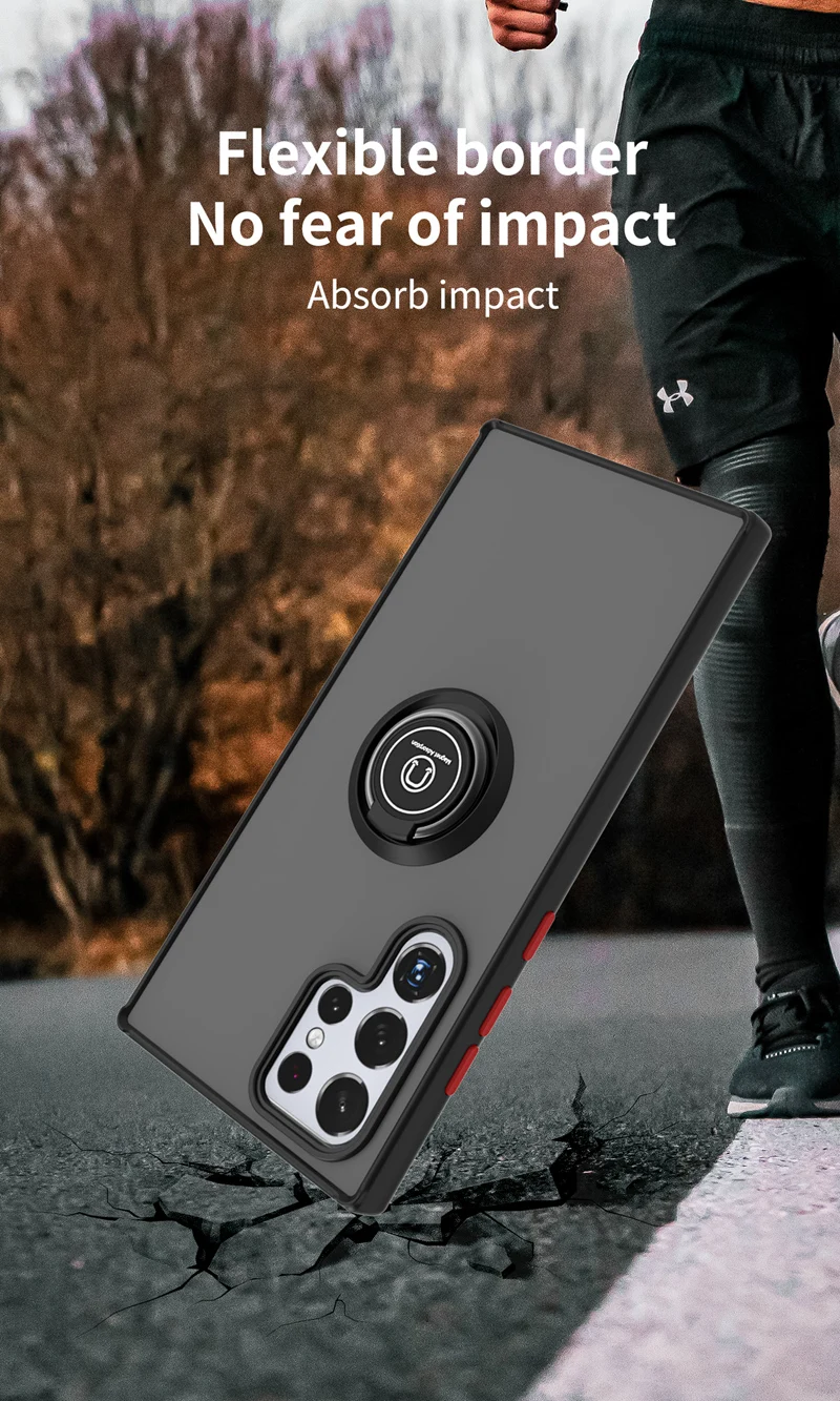 KEYSION mat etui til Samsung S22 Ultra 5G S22+ S20 Plus S10 S9 Transparent ringstander Stødsikkert telefoncover til Galax_voghion.com