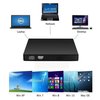 USB 2.0 External DVD Player CD Drive Mp3 Music Movies Portable Reader for Windows 7/ 8/ 10 Laptop Desktop PC Computer 5