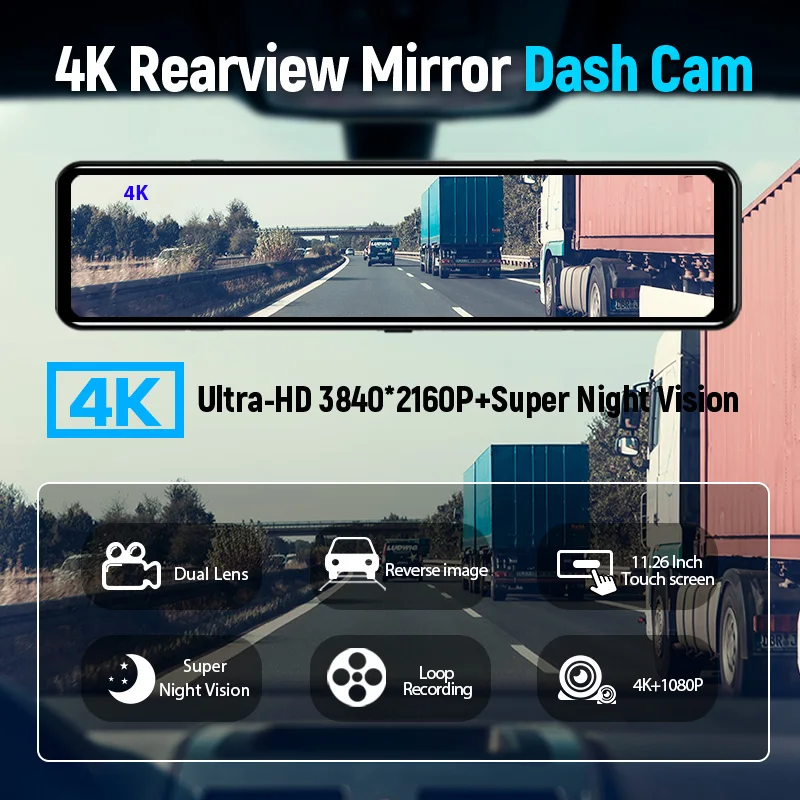 4K WIFI Dashcam 12Inch Car DVR RearView Mirror Recorder Dash Cam Support 1080P Sony Black Box Rear View Camera Acesssories ACCEO