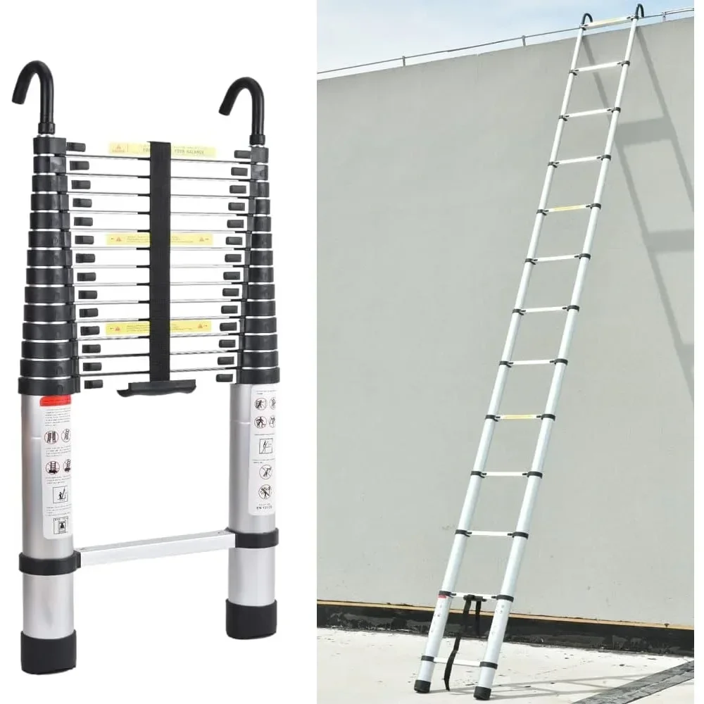Folding Ladder 6.2M 20.3ft Aluminum Telescoping Ladder DIY Heavy Duty Extension Ladder with Roof Hook Kit Loft Folding Portable Max