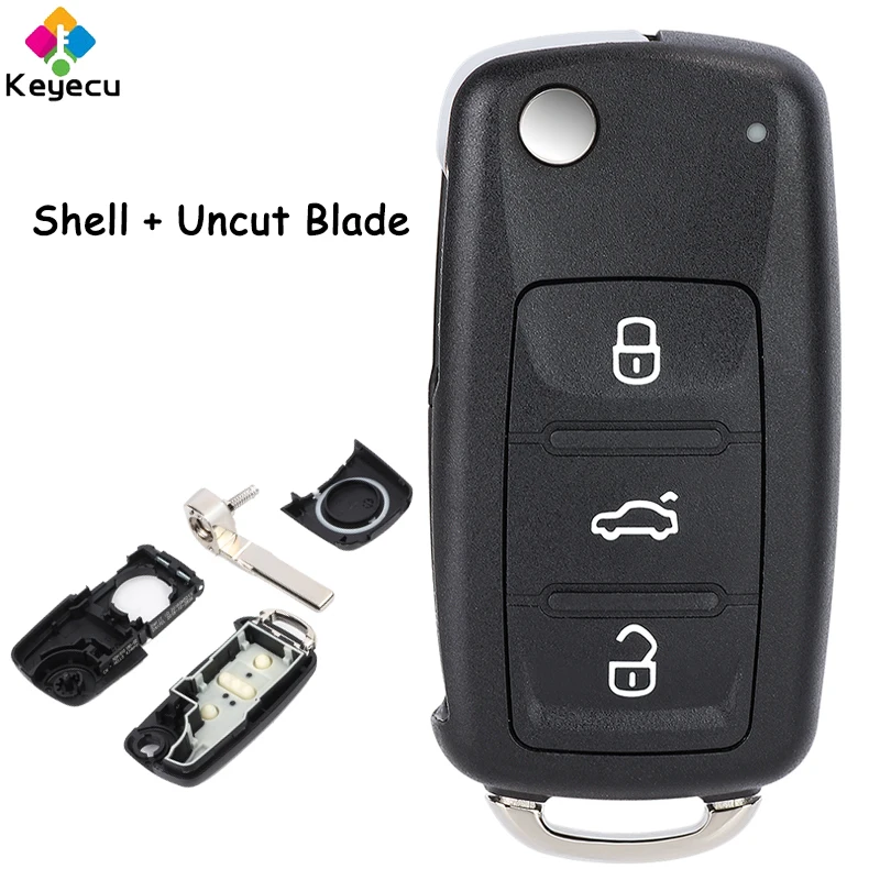 KEYECU Flip Remote Car Key Shell Case With 3 Buttons For Volkswagen Golf Beetle Caddy Eos Polo Scirocco Jetta For Skoda Seat Key Case Car Key Shell Key Shell