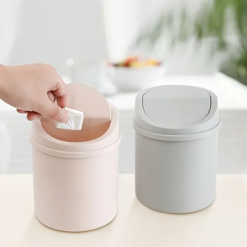 Desktop Trash Can Small Tube with Cover Bedroom Kitchen Storage Box