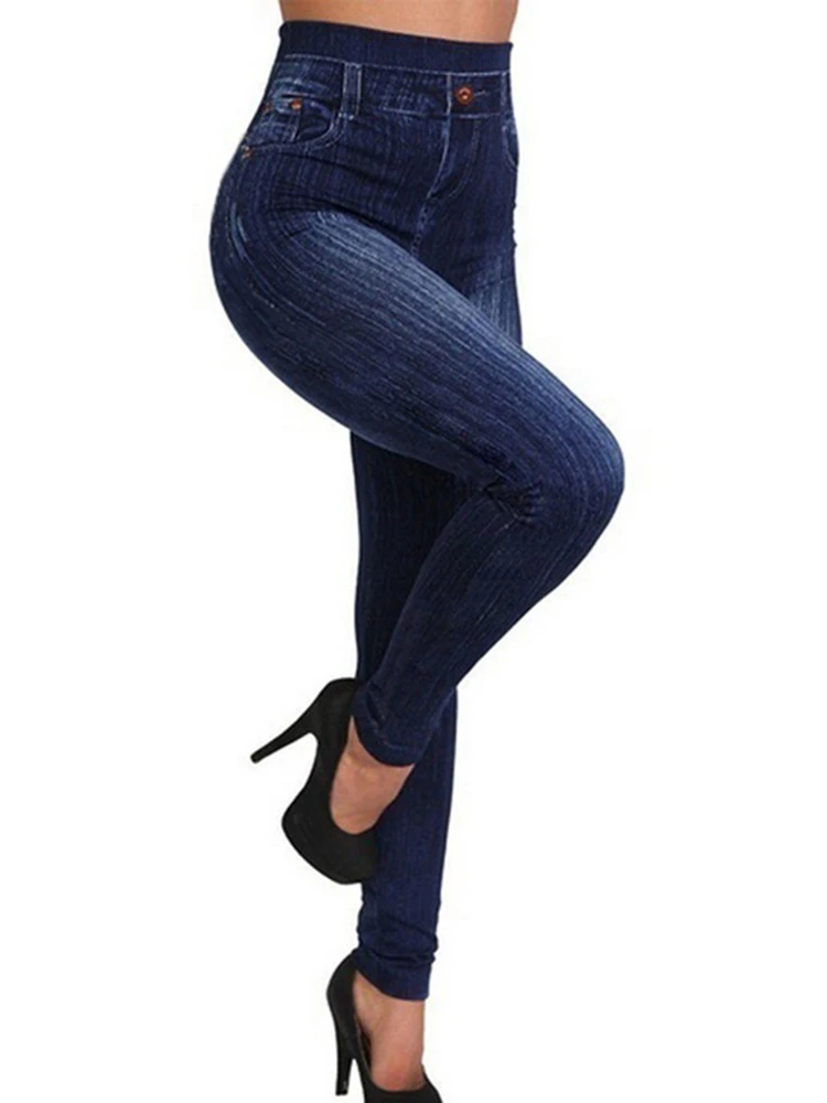 

Ladies Soft Fake Denim Yoga Women Pants Faux Jeans Sexy Leggings Stretchy Push Up Jeggings Dropship