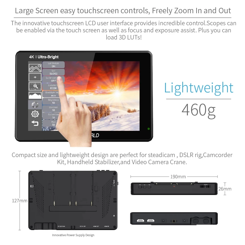 Фото 7-дюймовый Ультраяркий сенсорный экран FEELWORLD LUT7 2200nits для цифровой зеркальной камеры, полевой монитор 3D LUT 1920X120 0 IPS HDR Wavefo №4