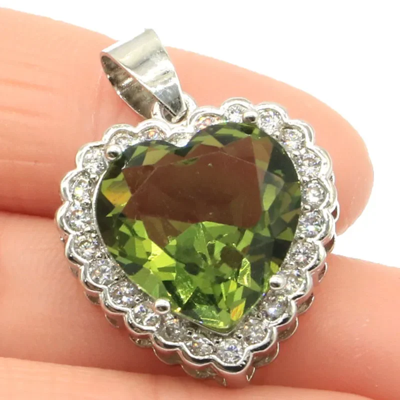 6g Customized 925 SOLID STERLING SILVER  PENDANT Heart Shape Green Amethyst Rainbow Mystical Topaz Violet Topaz Blood Ruby CZ Wo
