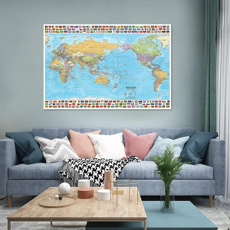 Map of The World 150*100cm Unframed Posters and Prints Living Room Wall Art Pictures Canvas Painting Office & School Supplies