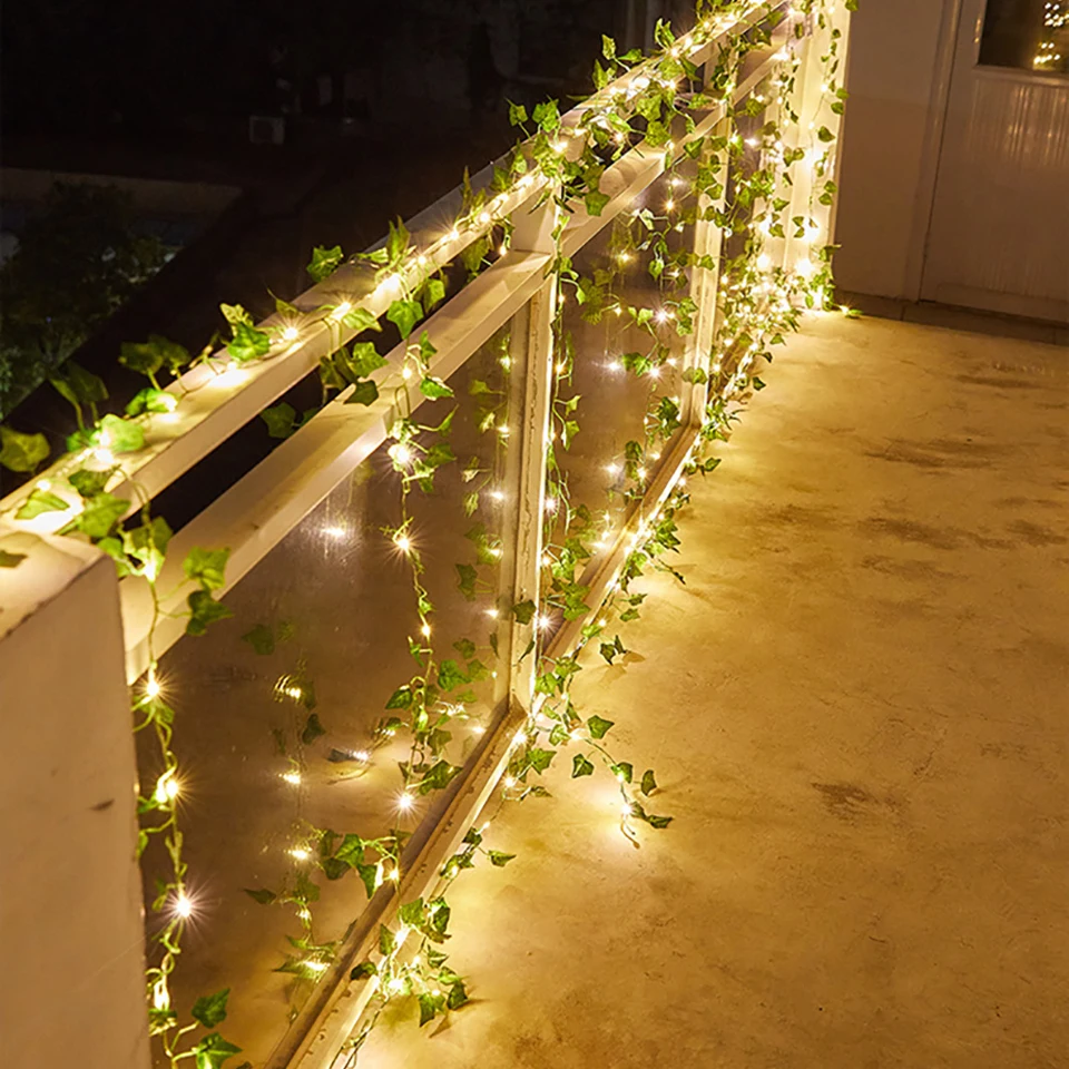 Flower Green Leaf String Lights Artificial Vine Fairy Lights Battery Powered Christmas Tree Garland Light for Weeding Home Decor