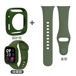 Premium Protective Silicone Case and Replacement Strap for Smart Watches - Redmi Watch 3 and Watch 3 Lite Series (Dark green set)